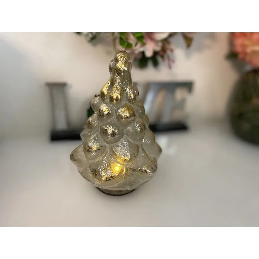 Pottery Barn‎ Vintage Lighted Mercury Glass Christmas Tree Gold Silver 7